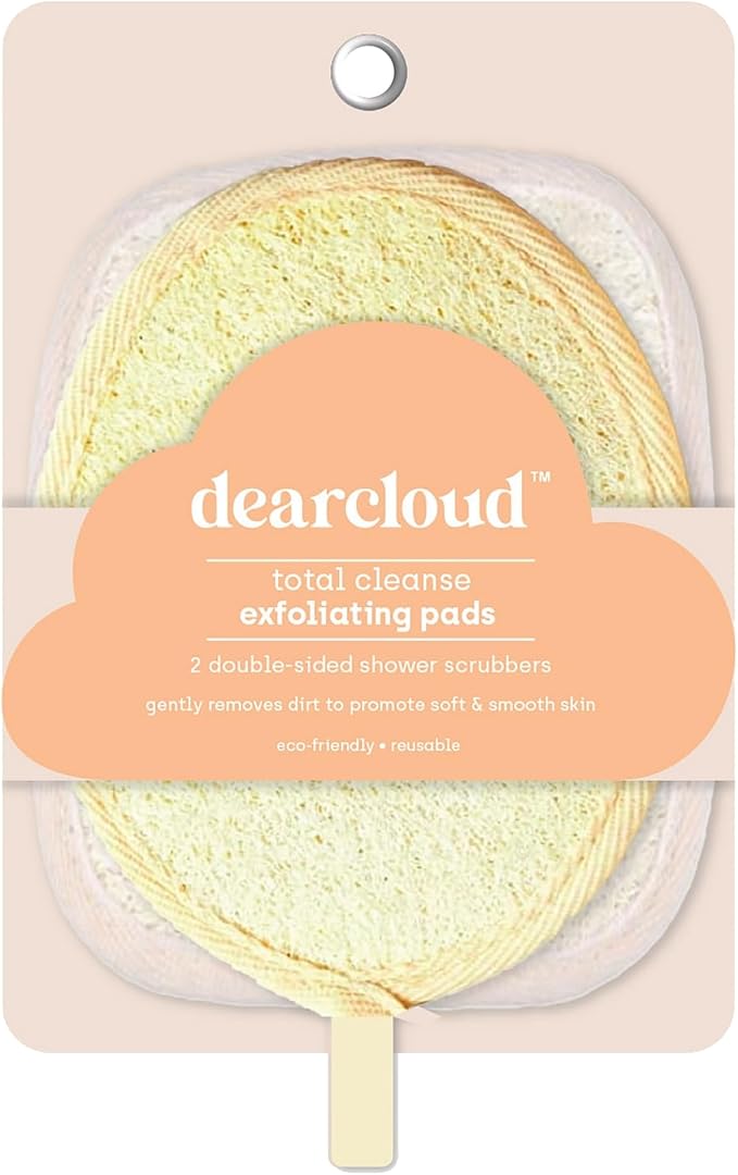 dearcloud Exfoliating Set – Loofah & Shower Scrubber (Orange) | Double-sided loofah & scrubber · 2-piece set · gentle & deep exfoliation · Orange