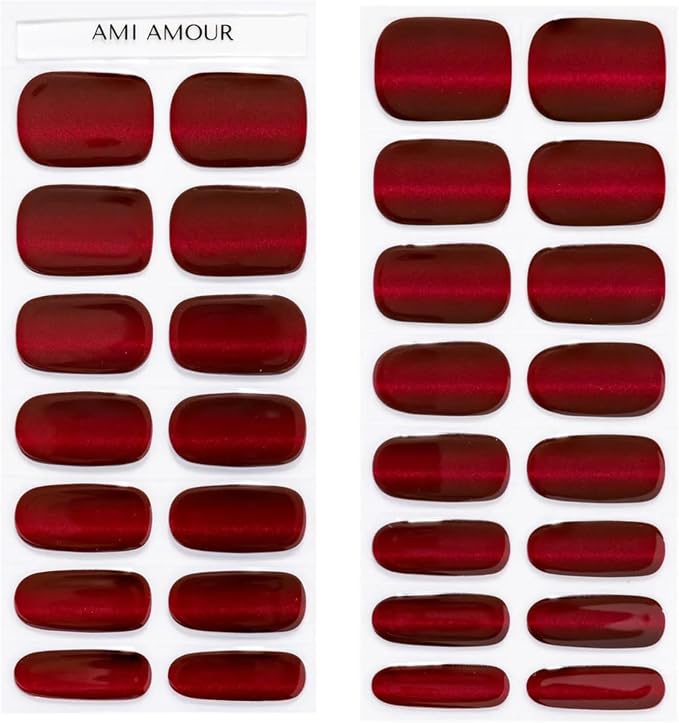 Semi Cured Gel Nail Strips Stickers Wraps | UV Nail Polish that Pops in Color (Pomegranate Passion) for Women & Short Nails & Long Nails (Ami Amour)