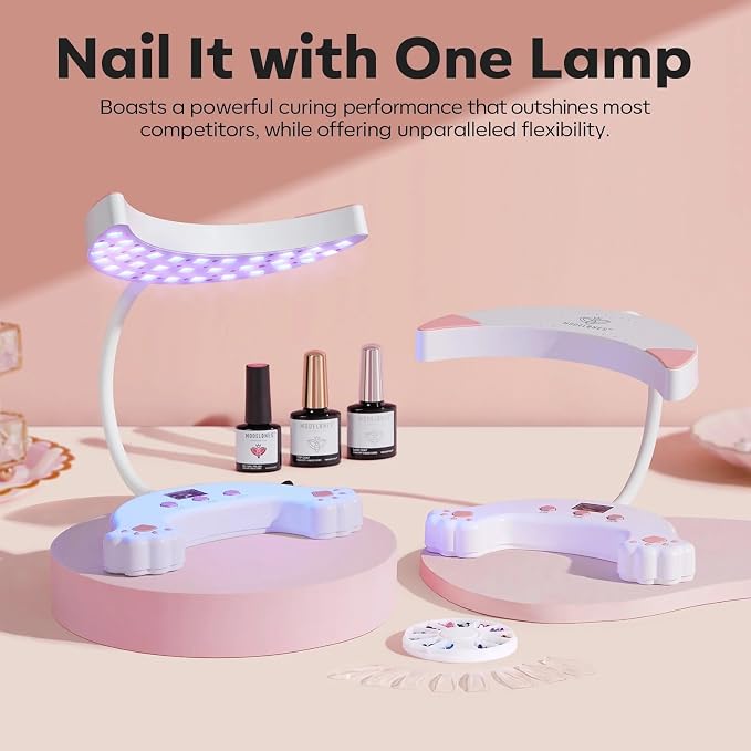 modelones UV Light for Gel Nails, Gooseneck UV LED Nail Lamp White | Professional 48 W Nail Light for Gel Polish with 3 Timers and LCD Display, LED Lamp for Fast Curing Gifts for Women Girls