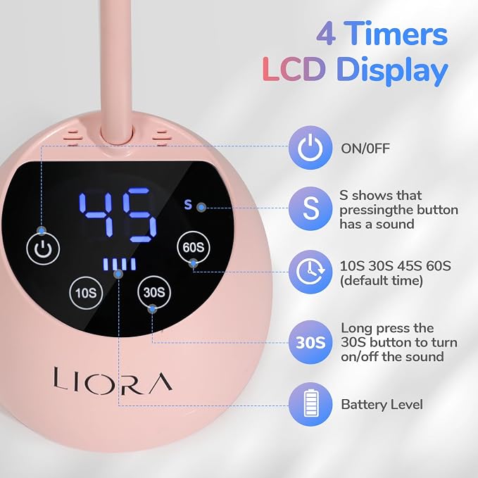 LIORA UV LED Nail Lamp: Cordless USB Rechargeable Gooseneck Lamp for Gel Nails with 4 Timers & Auto Sensor, Flash Curing Nail Dryer for Salon, Home & DIY Use