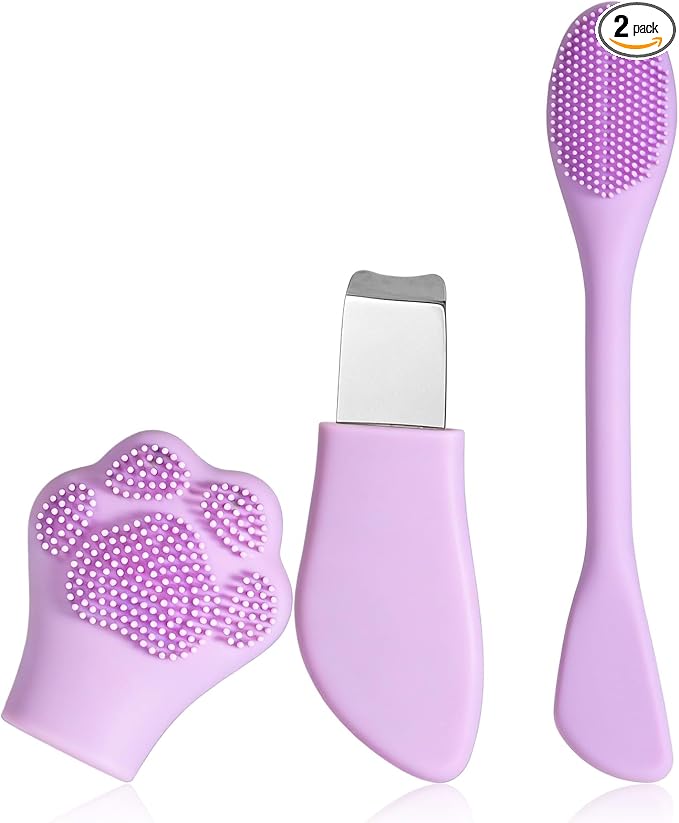 Qianyu Silicone Face Scrubber Exfoliating Black Head Cleansing Remover Tool Mask Massaging Applicator Spatula Brush Makeup Residue Removal Facial Brush for Women Nose Gentle Deep Skin Care (Purple)