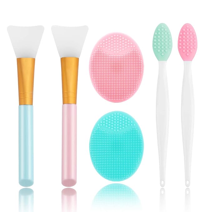Yokilly Silicone Face Scrubber Kit: Exfoliator Blackhead Skin Care Tool | 6 Pcs Kit With 2 Face Cleansing Brush & 2 Lip Brush and 2 Facial Mask Brush - Ultra-soft Silicone Deep-Cleans Pores
