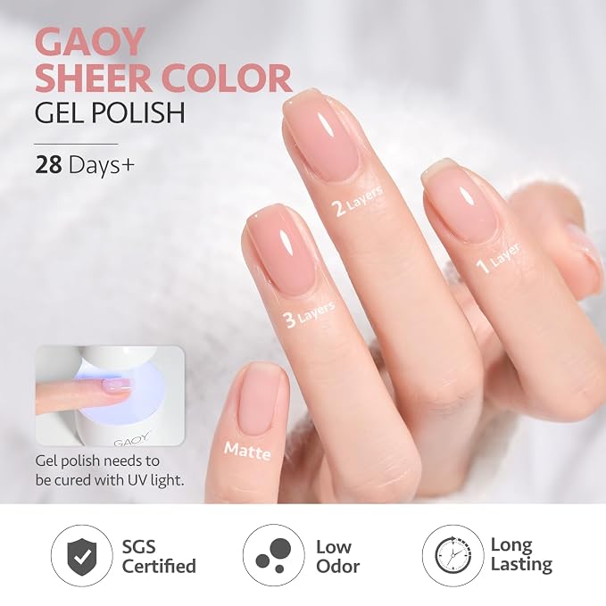 GAOY Jelly Gel Nail Polish Set, 6 Colors Nude Milky Pink Sheer UV Gel | Buildable Color, Natural Nails, UV Lamp Required, Long Lasting, Easy to Apply, Salon Manicure at Home