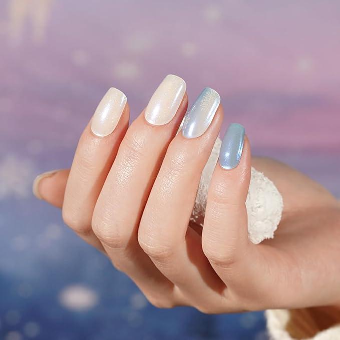 Christmas Semi Cured Gel Nail Strips - 20Pcs Snowflake UV Gel Nail Wraps, Long Lasting Salon-Quality Stickers, Includes Nails File & Wooden Stick - UV/LED Lamp Required