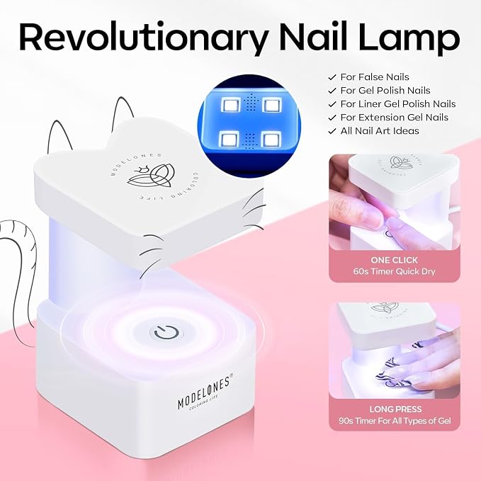 modelones X Nail Gel Kit,9-in-One Glue Prep Dehydrator & Portable Led Lamp | 15Sizes Pre-shaped Gel Nail Tips Short Almond Shape, 510Pcs Press On Extension Kit Gift for Women