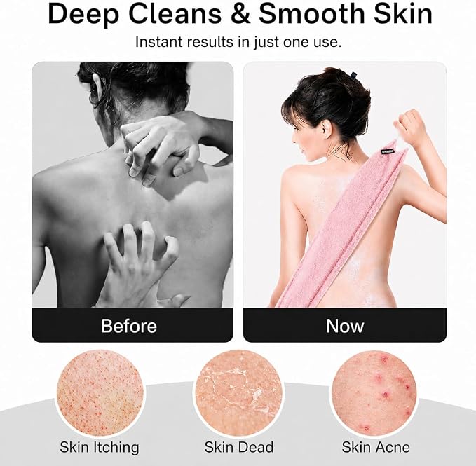 Yiclick Exfoliating Washcloth Towel with Handle, Back Scrubber for Shower, Exfoliating Body Scrubber Exfoliator, Japanese Wash Cloth for Body Scrub, Bath Sponge Loofah Luffa Washer Exfoliator