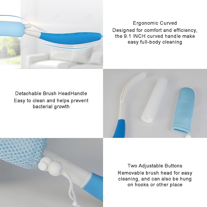 Long Handle Bath Brush Head,Anti-Slip Handled Bath Brush Back Scrubber | Brush Head for Shower, Easy Reach for Seniors, Suitable for Elderly/Pregnant Aid Bathing & Shower(Not Include Brush Handle)
