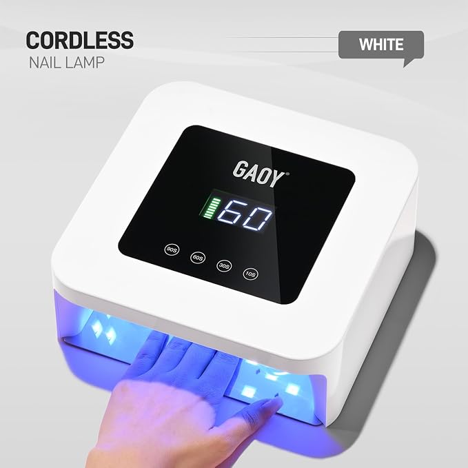 GAOY Cordless UV LED Nail Lamp for Gel Nails, Rechargeable UV Light, White | Professional Nail Dryer, 4 Timers, Automatic Sensor and Sensitive Mode for Fast Curing
