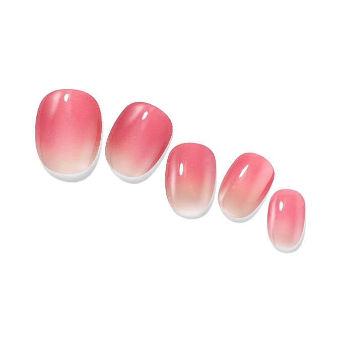 Heyhae Semi Cured Gel Nail Strips Salon Quality - Hey, Rosy Ruby | No UV Light Needed | Salon Quality, Easy Apply & Remove | 28 Strips, 1 Prep Pad, Nail File, Wooden Stick | Pink Ombre