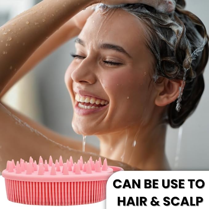 All-in-One Exfoliating Shower Brush – Gentle Silicone Loofah for Sensitive Skin with Dual-Purpose Scalp Massage for Spa-Quality Showers Daily (1pck) (Pink)