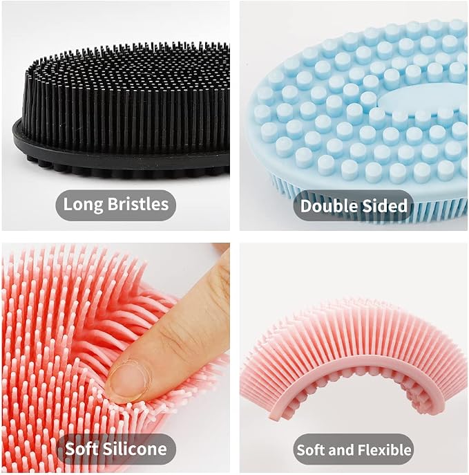 3 Pack Silicone Body Scrubber, Soft Silicone Loofah Exfoliating Body Scrubber, Silicone Body Brush Bath Shower Scrubber for Body, 2 in 1 Bath and Shampoo Wash Brush for Skin Exfoliation Men Women
