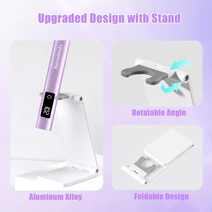 UV Light for Gel Nails, Mini UV Nail Lamp Hand held with Stand | Portable Small Nail Dryer Light for Gel Polish with 3 Timers, Rechargeable Cordless UV Light Nail for Fast Curing, Violet