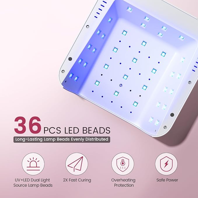 Lavinda 48W Nail Lamp, Rechargeable Cordless UV Light for Gel Nails LED Nail Dryer with Auto Sensor, 4 Timer Settings & LCD Display, Fast Curing Light All Gel Polish for Home&Salon (NovaGlow White)