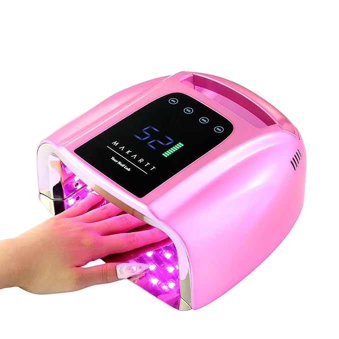 Makartt Professional UV LED Nail Lamp with Handle Rechargeable Nail Dryer | Cordless Nail Light with 42 LED Beads 4 Timers LCD Auto Sensor Fast Curing Gel Polish for Salon Nail Artist, Gradient Pink