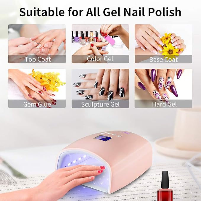 48W Rechargeable UV LED Nail Lamp,Cordless Professional Gel Nail Art Lights Manicure Tools for Home and Salon(Pink)
