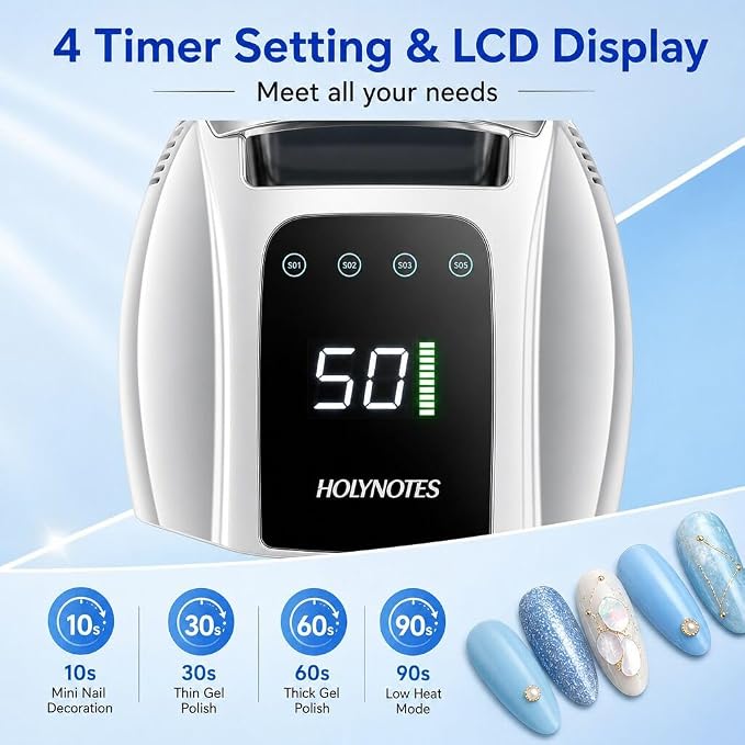 UV Nail Lamp, 96W Cordless Professional Rechargeable UV LED Portable Lamp, 4 Timer Setting and Smart Sensor Gel Nail Dryer, Ideal for Training, Nail Art Practice, Home & Salon