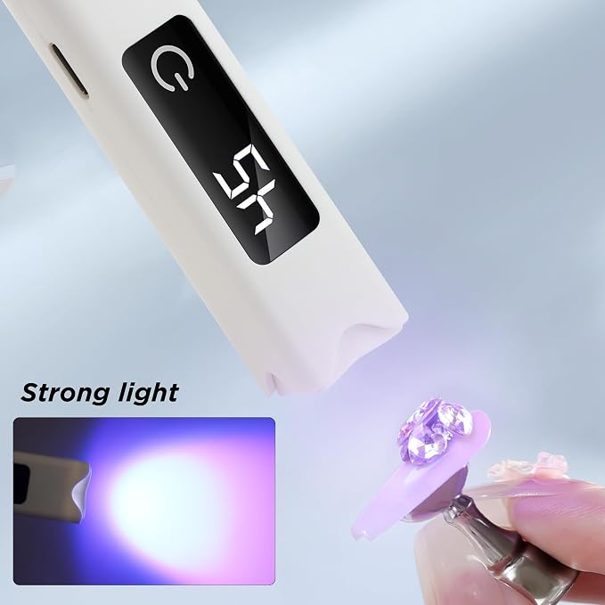 qunzhao Mini Nail Lamp for Gel Nails, Flash Cure for Press-On Nails, Rechargeable UV LED Light, Portable Nail Dryer with Timer for Quick Fix & Travel, White