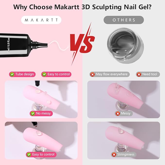 Makartt 15g 3D Nail Gel & Gold Chrome Nail Powder Kit for Sculting and Drawing