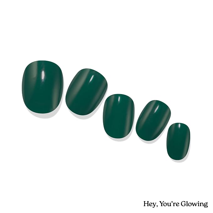Heyhae Semi Cured Gel Nail Strips Salon Quality - Hey, You're Glowing | No UV Light Needed | Salon Quality, Easy Apply & Remove | 28 Strips, 1 Prep Pad, Nail File, Wooden Stick | Green Solid