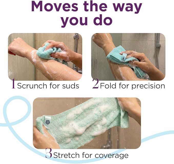 Love Being Scrubbed Exfoliating Flexi Cloths, Stretchy Back Scrubber for Shower & Bath, Exfoliating Body Scrubber for Smooth Skin, Body Scrubber for Men & Women (2 Count, Assorted Colors)