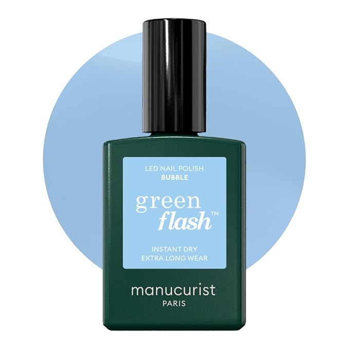 Manucurist Green Flash Bubble Pastel Blue LED Gel Nail Polish | LED Gel Polish & Semi-Permanent Nail Varnish, UV Nail Lamp - 12-Free, Bio-Sourced, Vegan, Made in France, 0.5 fl oz
