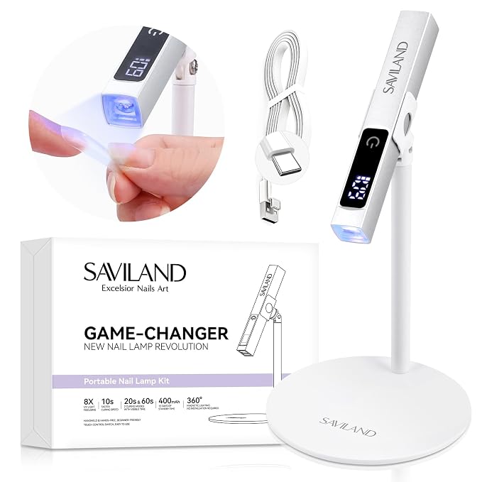 SAVILAND LED U V Light with Magnetic Stand & LCD Screen Portable Nail Lamp Kit Handsfree 2-Timer Modes Portable Mini Nail Dryer Stand for Gel Nails USB Rechargeable and Cordless for Home DIY Manicure | Magnetic design, LCD screen, 2 timers, USB recharg...