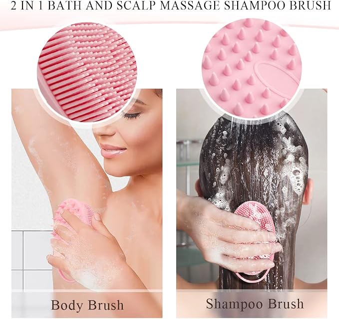 Silicone Body Scrubber, Silicone Loofah, 2 Pcs Silicone Shower Scrubber, Exfoliating Silicone Shower Scrubber, 2 in 1 Silicone Body Scrub Brush Scalp Massager Shampoo Brush for All Skin Men Women Kids