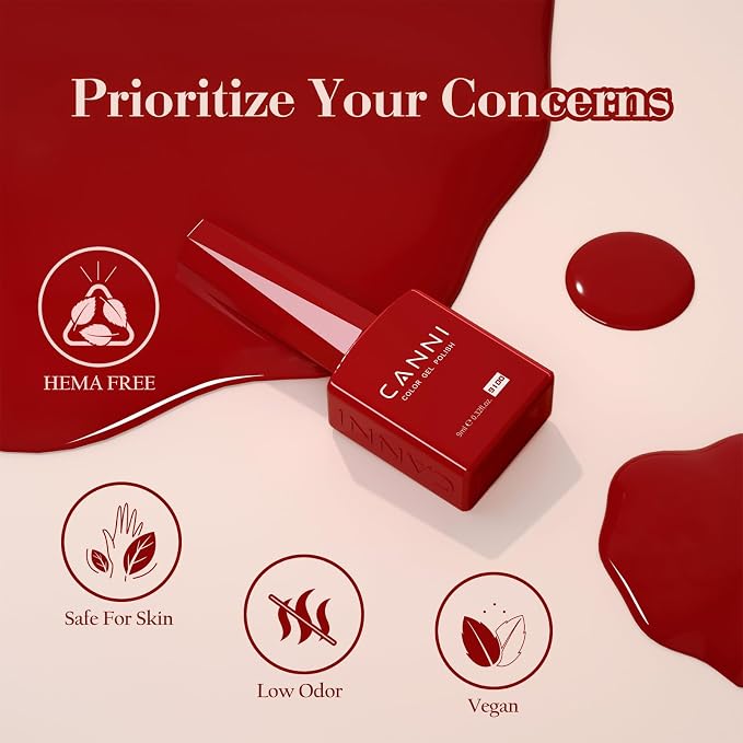 CANNI 9ML Red Gel Nail Polish Set, 6 Dark Red Shades UV LED Soak Off | Smooth Application • Highly Pigmented • Glossy Finish • Long-Lasting Wear • Nail Art • Salon DIY Manicure • Easy Application