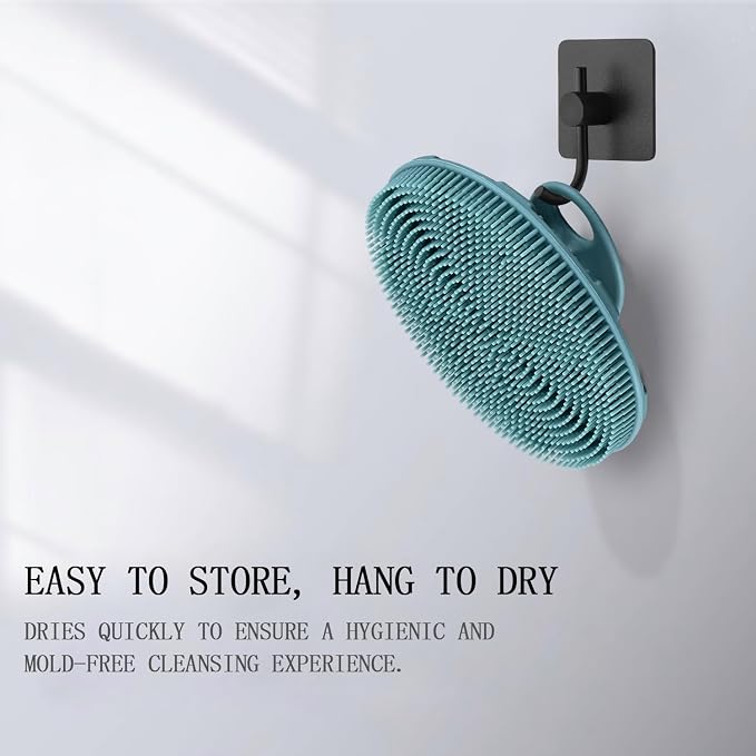 INNERNEED Food-Grade Soft Silicone Body Scrubber Shower Brush, Dark Green | Handheld Cleansing Skin Brush, Gentle Exfoliating and Lather Well, Hygienic Bath Scrub for Women, Men