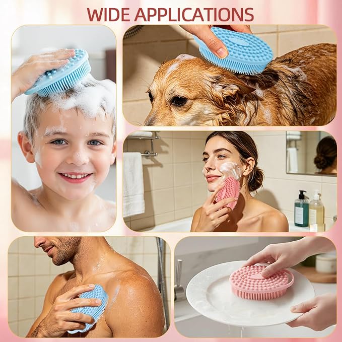 Silicone Body Scrubber 2 Pack Silicone Loofah Exfoliating Body Scrubber Soft Silicone Shower Brush with Handle Double Sided Bath Body Brush for Women Men Cleaning Massage Sensitive Skin, (Pink, Blue)