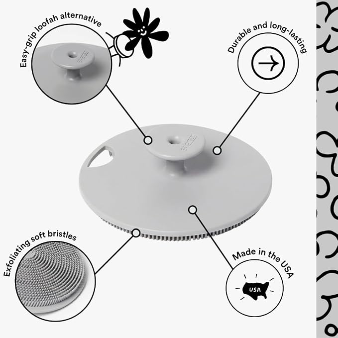 Boie USA Body Scrubber with Handle - Hygienic, Exfoliating Loofah Alternative - Feels Like Silicone Scrubber Gentle on Sensitive Skin, Hypoallergenic, BPA & Latex-Free, Made in the USA (Charcoal)