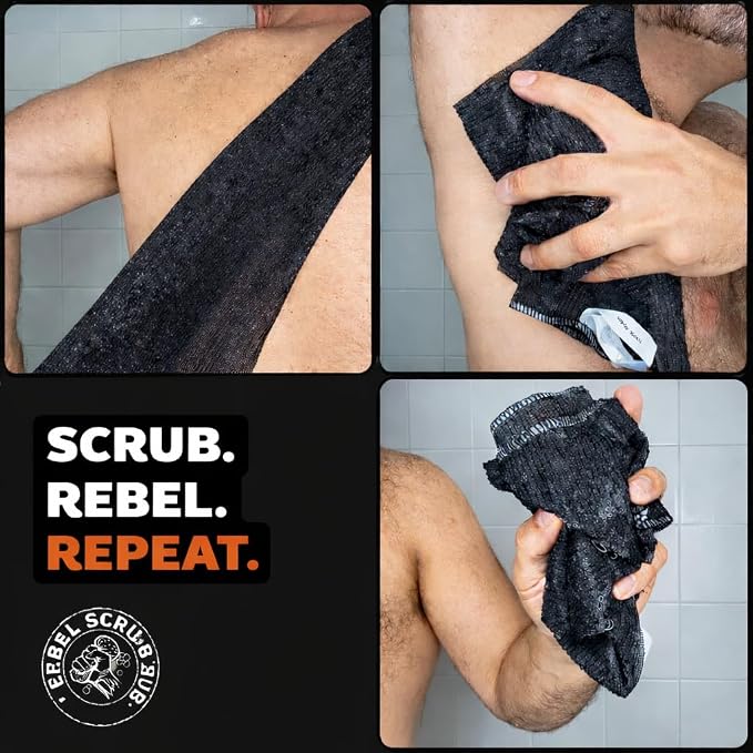 Extra Rough Exfoliating Washcloth, Body and Back Scrubber for Men, 1 Pack | 35 x 12 nylon extra rough exfoliating shower towel with a sewn-in hanging loop for easy upper and lower back reach.