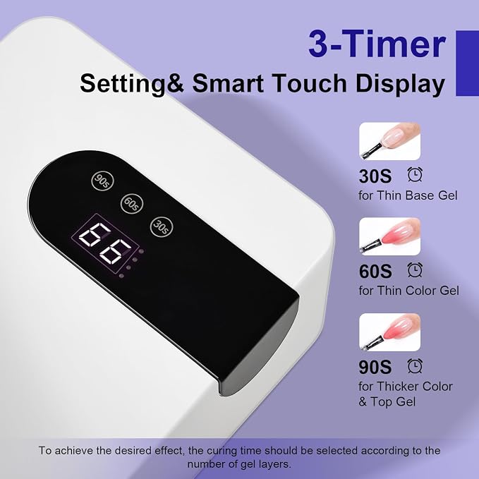 JODSONE U V Nail Lamp Rechargeable Portable with 3 Timers and LCD Display Screen for Nail Dryer Gel White