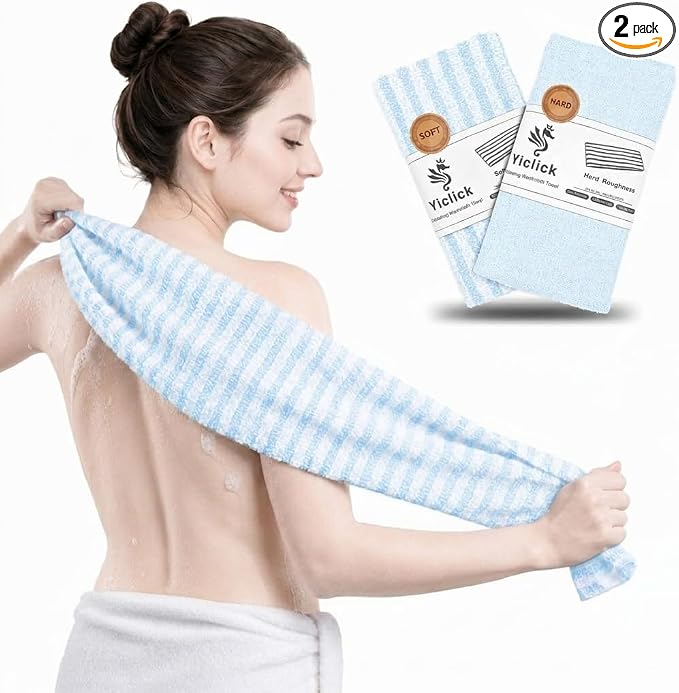 Yiclick 2PCS Exfoliating Washcloth Towel - Exfoliating Body Scrubber Exfoliator, Loofah Sponge Wash Cloth, Korean & Japanse & African Net Sponge Rag - Back Scrubber Washer (Blue)