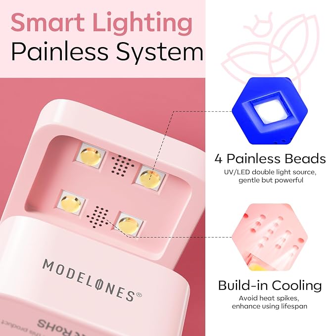 modelones Mini UV Light for Gel Nails Flash Curing 2 Timers | Pink UV Light for Gel Nails Fast Extension System, Portable Manicure UV LED Light for Gel Nail Polish DIY Nail Art