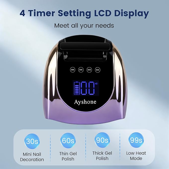 Professional Rechargeable 96W UV LED Nail Lamp, Cordless UV Light for Nails with Removable Stainless Steel Bottom, 4 Timer Settings and Smart Sensor for Salon or Home, Gradient Purple