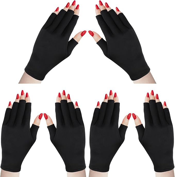 Syhood 3 Pair UV Gloves for Gel Nail Lamp Upf50+ UV Fingerless Protection Glove for Manicures Protect Hand from Sun Nail Lamp