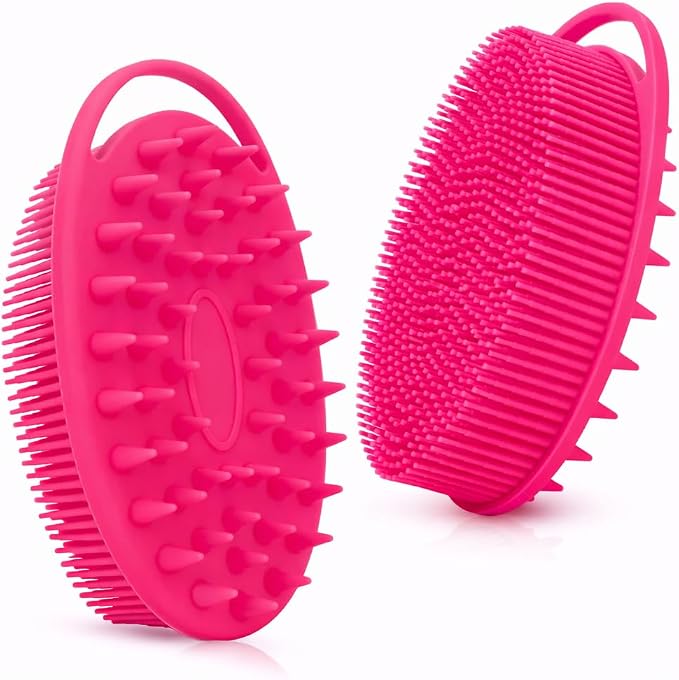 All-in-One Exfoliating Shower Brush – Gentle Silicone Loofah for Sensitive Skin with Dual-Purpose Scalp Massage for Spa-Quality Showers Daily (1pck) (Hot Pink)