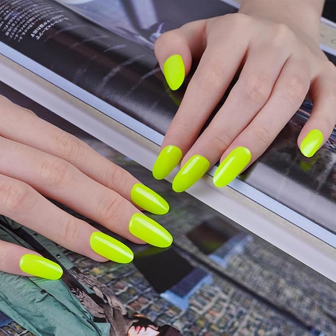 Neon Green Semi Cured Gel Nail Strips - 20Pcs Lime Green Nail Wraps, Long Lasting Salon-Quality Stickers, Includes Nails File & Wooden Stick - UV/LED Lamp Required