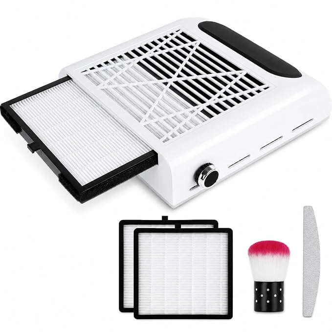 Biutee Nail Dust Collector 80W Adjustable Power Suction Nails Dust Vacuum | Nail Dust Cleaner with 2 Reusable Filter Nail Vacuum Cleaner Fan for Acrylic Nails Manicure Salon Home Use