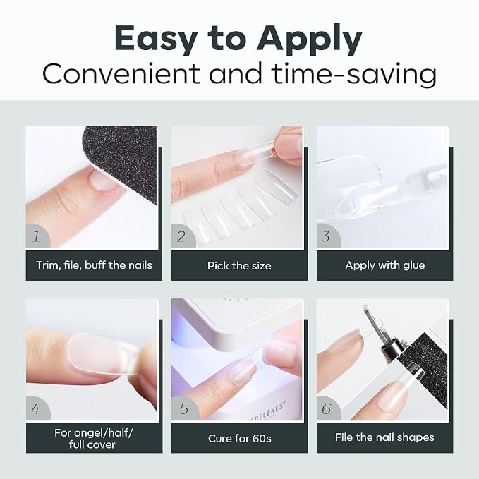 Modelones Extra Short Square Nail Tips Pre-shaped Soft Gel Fake Nails False | Fake Nails False Acrylic Clear Full Cover Press on Extension Kit Gel Manicure DIY at Home 216PCS 12Sizes