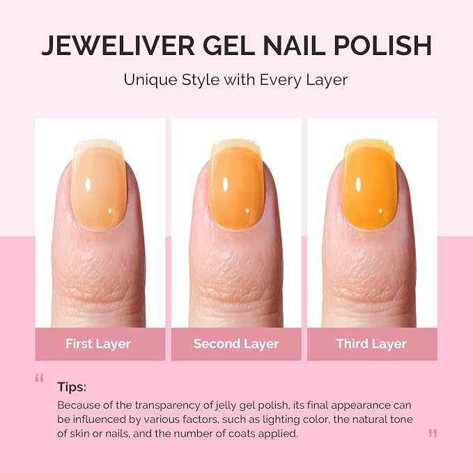 MelodySusie Yellow Gel Nail Polish, 0.5Fl.oz Jeweliver Jelly Gel Polish Translucent Neon Yellow Orange Color Soak Off UV LED Gel Polish Nail Art Design Manicure Salon DIY At Home JG24