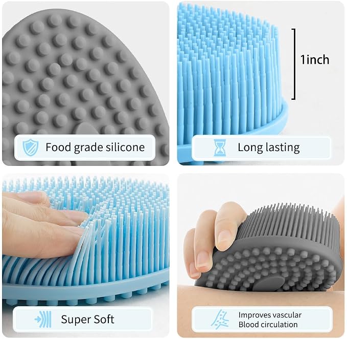 Silicone Body Scrubber Loofah Exfoliating Body Scrubber Bath Brush,Set of 3 Soft Body Scrubber Upgrade Shower Body Bath Scrubber Rich Lather Easy to Clean Suitable for Women Men-Black Blue Grey