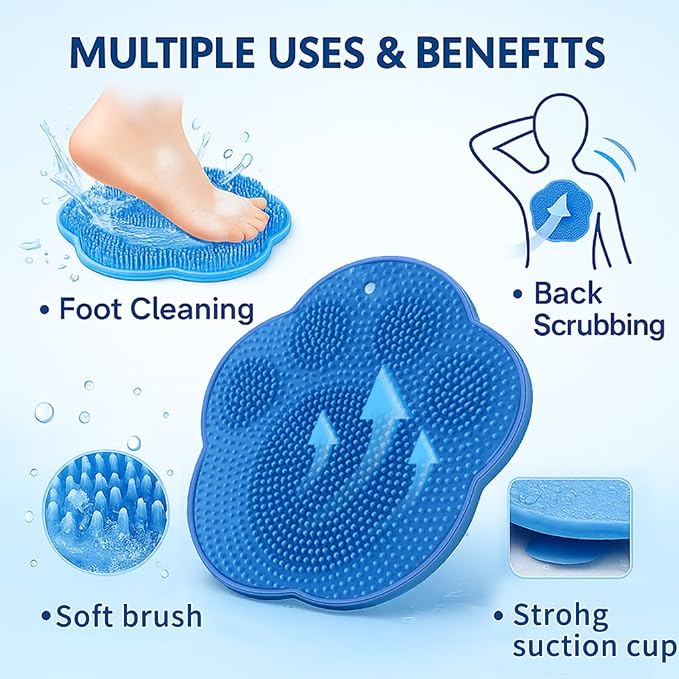 Shower Foot Scrubber Mat – Silicone Foot Brush with Non-Slip Suction Cups, Exfoliating & Massage Pad for Feet and Back Cleaning, Refreshing Shower Experience