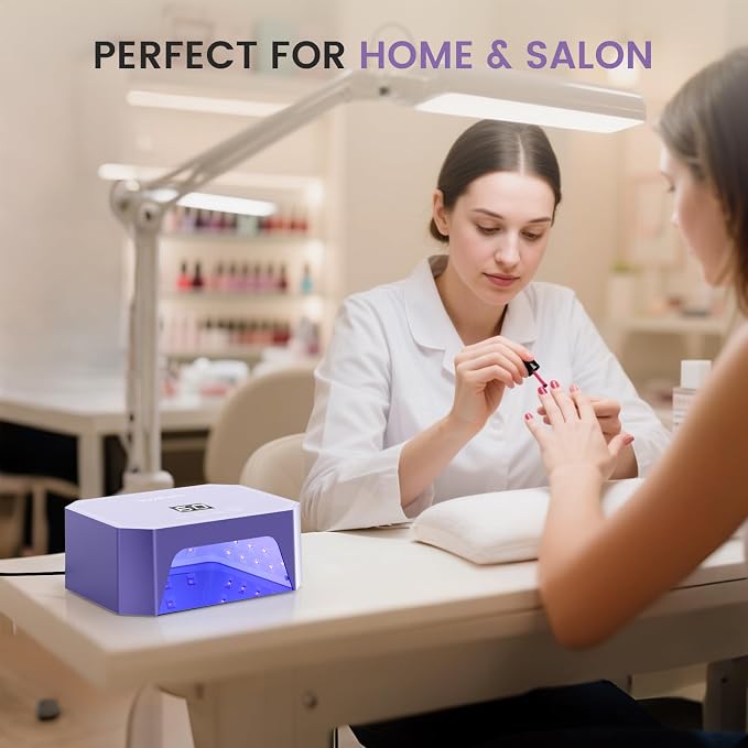 Lavinda 54W UV LED Nail Lamp – Plug-in Gel Nail Light with LCD Display, 4 Timers, Auto Sensor, Dual Wavelength, Nail Dryer for Home & Salon Purple