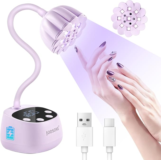 JODSONE Rechargeable Fast Curing U V Nail Lamp -Cordless Portable and Flexible Gooseneck for Gel Polish, Auto Sensor & 4 Timers Lavender Purple