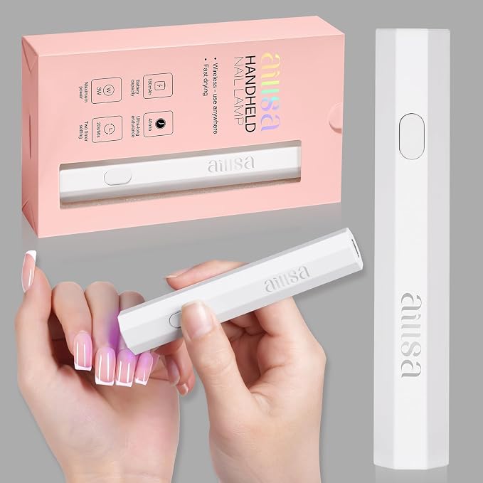 AILLSA Mini UV Light for Gel Nails, Cordless Handheld Nail Lamp (White) | Flash Cure Lamp, Rechargeable Portable Nail Dryer for Home DIY Salon Manicure