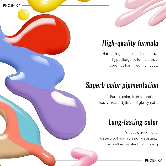 phoenixy Gel Nail Polish Kit with U V Light 64 Pcs Gel Nail Set 45 Colors All Seasons Nail Polish Set Base & 4 Effects Top Coat Manicure Tools Complete Nail Kit Gifts for Women Girls