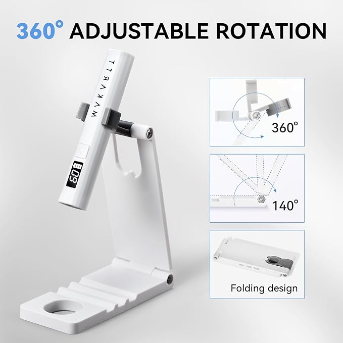 Makartt Handheld UV Nail Lamp Stand with Adjustable Design for Gel-X Tips | Hands-Free UV Light for Gel Nails Fast Curing Nail Tips & Gel Polish Rechargeable with LCD & 2 Timers Home DIY Salon, White