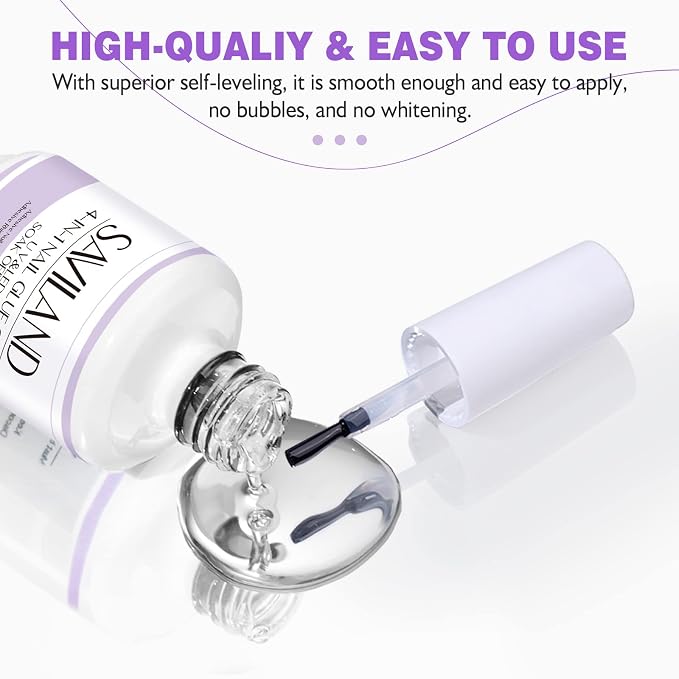 SAVILAND Gel Nail Glue Kit with UV Lamp for Nail Tips and Press Ons, 15 mL | 60-second flash cure, low-odor bubble-free formula, 4-in-1 use for nail tips, rhinestones, base coat and nail repair